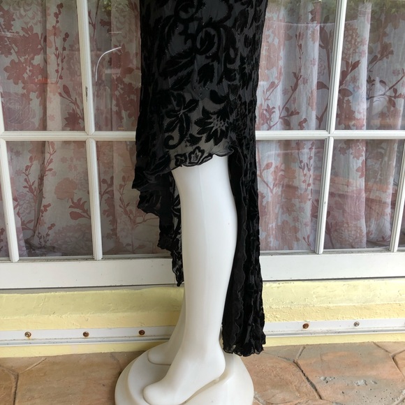 Black Vintage Velvet Burnout Asymmetrical Dress S - Picture 8 of 8